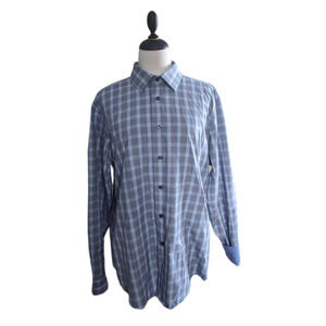 Egara Mens L Long Sleeve Shirt Non Iron Button Up Plaid Blue and Gray